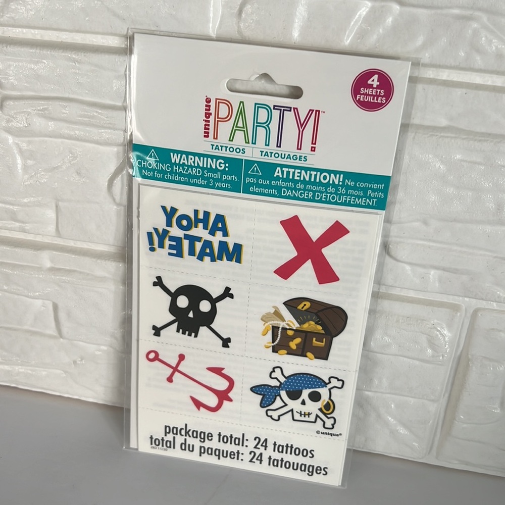 24 pcs Party Temporary Tattoos Squeleton Tattoos Treasure Chest Tattoes